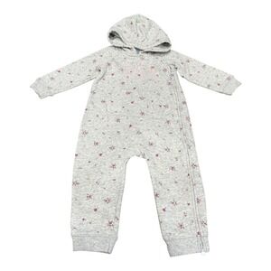 Gap Y2K One Piece‎ Sweatsuit 18-24 Months Full Zip Pink Floral Gray Spell Out